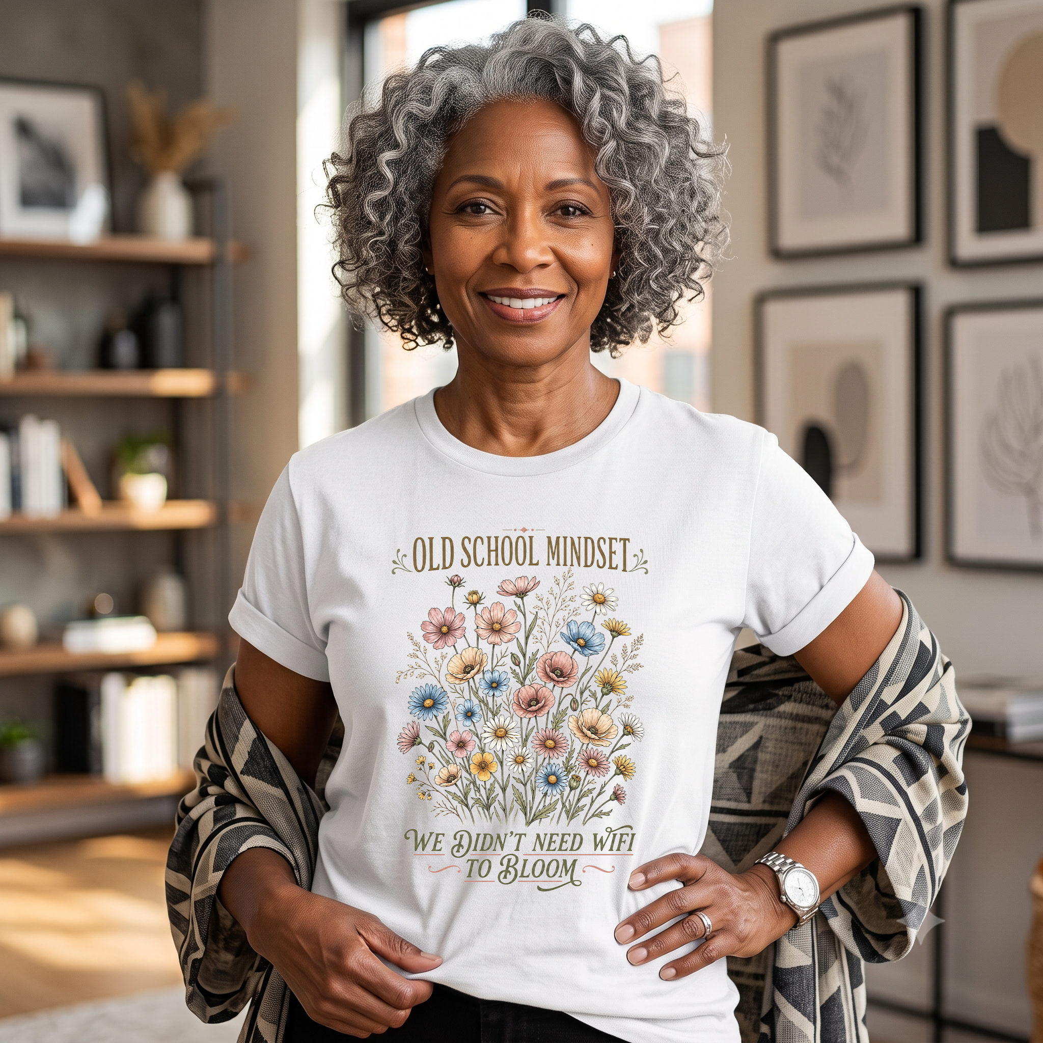 Old School Mindset Graphic Tee – We Didn't Need Wi-Fi to Bloom